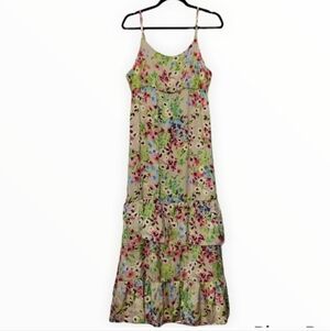 Old Navy Strapy Sleeveless Tan Floral Maxi Dress Women's Medium M Adjustable EUC